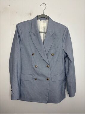 HM Blazer Womens Small Double Breasted Light Blue Career Modern Structured Work